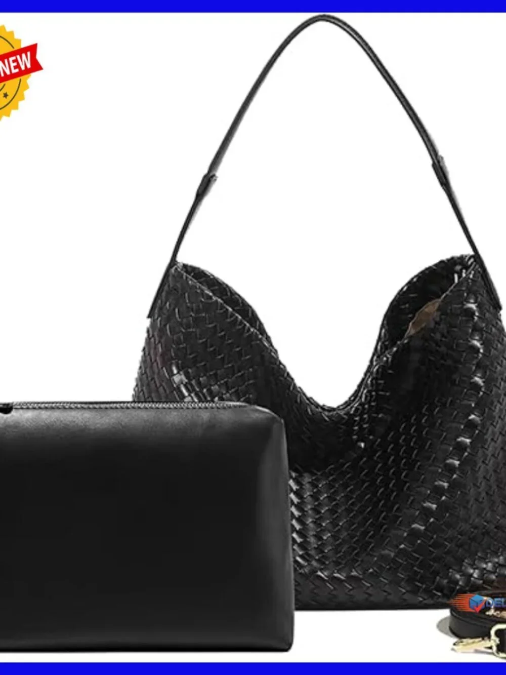 Vegan Leather Woven Tote with Adjustable Strap and Clutch