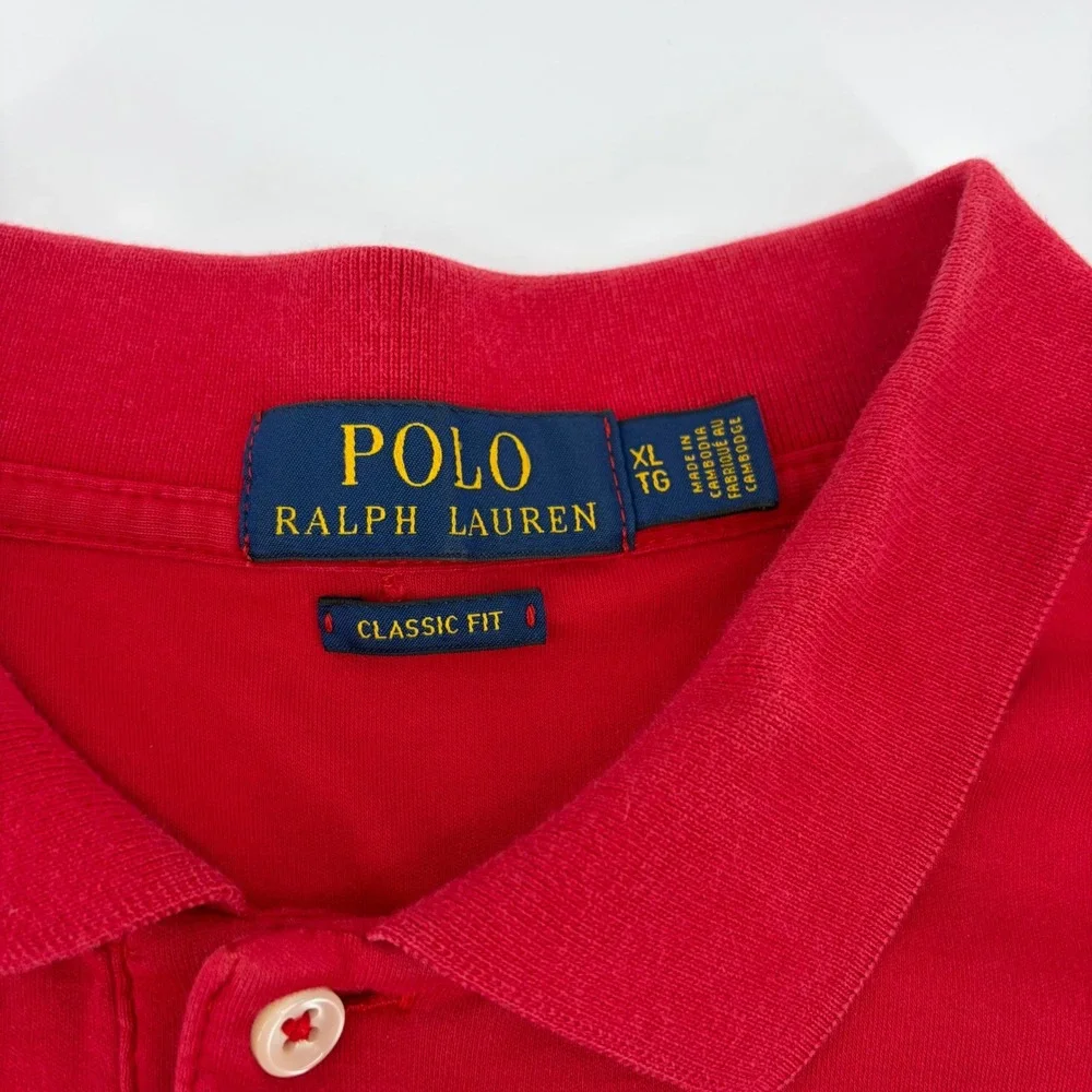 Polo Ralph Lauren Classic Fit Red Mens Polo Short Sleeve Golf Shirt XL‎