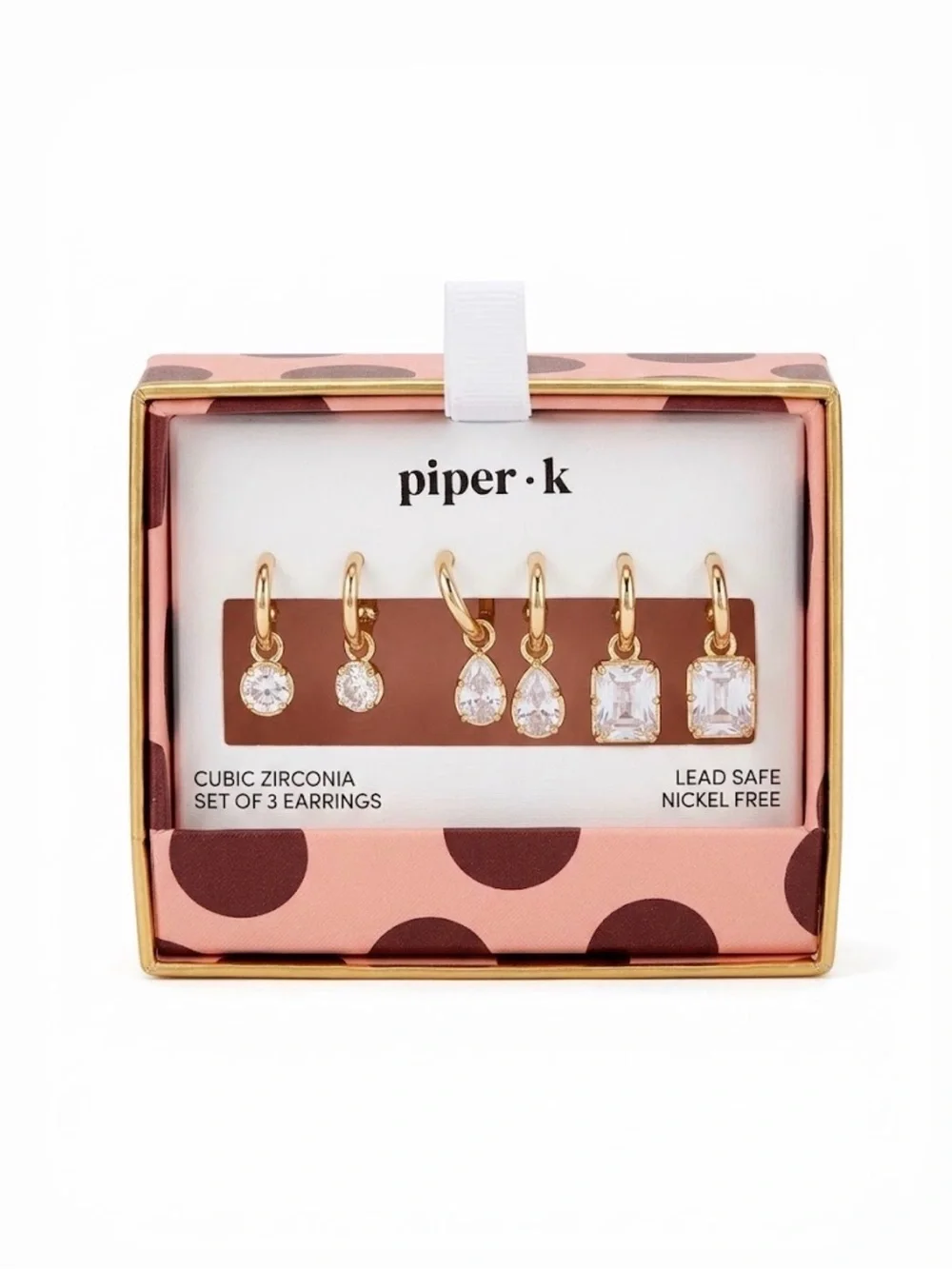 NWT ⚜️💎⚜️ Piper K CZ Brass Earring Set of 3 Pairs