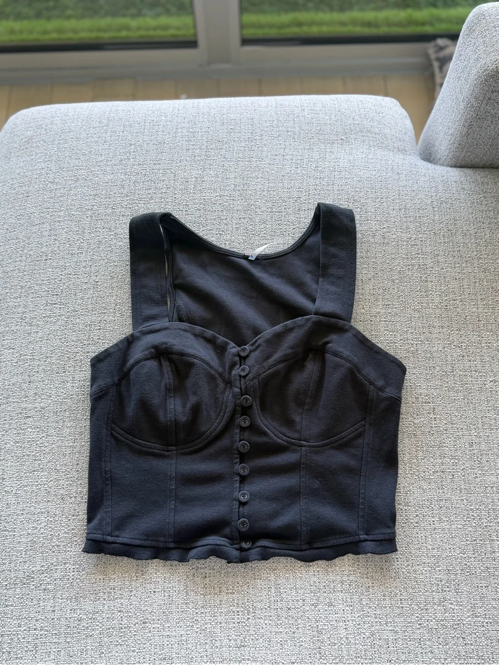 Free People‎ Black Corset-Style Cropped Tank with Button Front