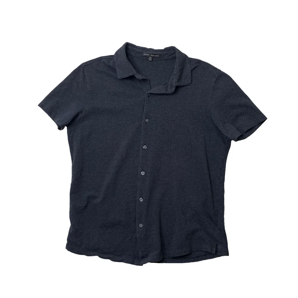 Robert Barakett Shirt Mens M Medium Indigo Brody Short Sleeve Knit Button Up