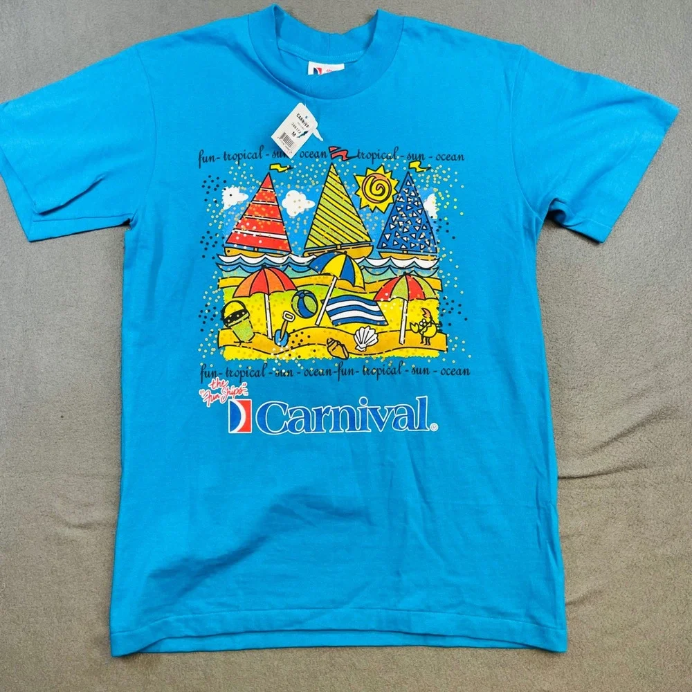 Vintage Carnival Cruise‎ Fun Ship Tee 90s Tourist Souvenir NWT Rare Medium retro
