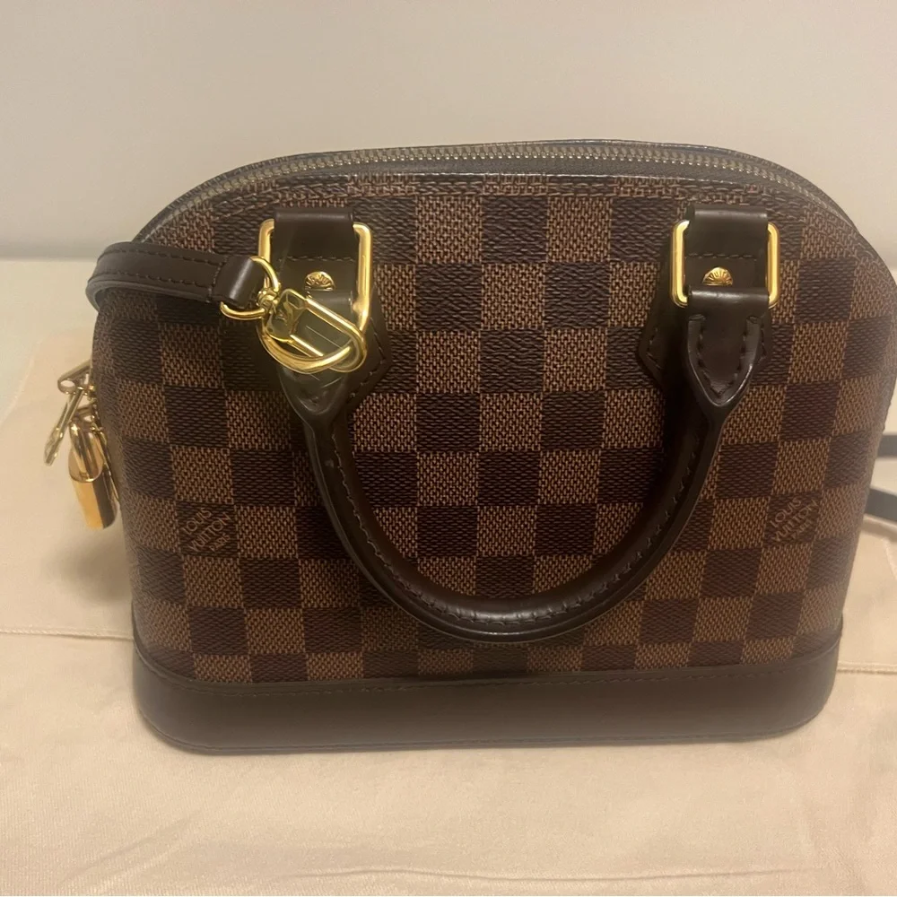 Louis Vuitton Brown Damier Ebene Mini Handbag with Gold Hardware