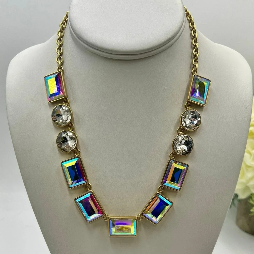 J. Crew Aurora Borealis Iridescent Rhinestone statement Necklace New‎