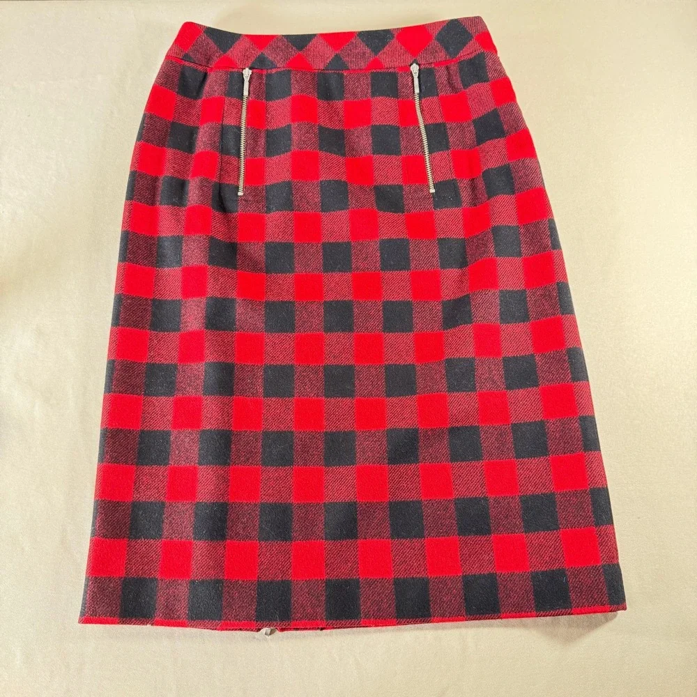 Alain Manoukian Buffalo Plaid Check Pencil Skirt‎ Zipper Pockets EUR 36 US Small