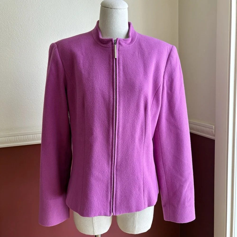 LOUBEN Jacket Women's 12 Fuchsia Pink Wool Cashmere Blend Lined Full Zip‎ Canada