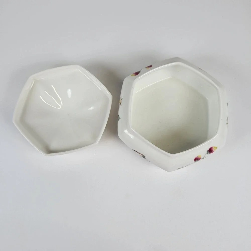 Vtg St. Michael Ashbourne Trinket Vanity Box Fine China Floral Butterfly Hexagon