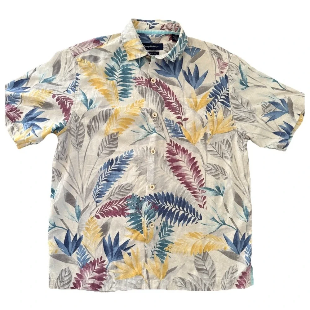 Tommy Bahama Shirt Mens Small Tropical Floral Silk Blend‎ Hawaiian