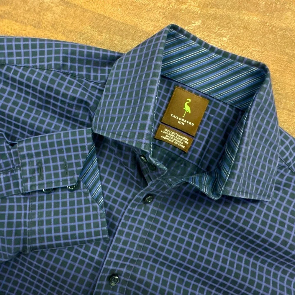 TailorByrd Men’s Button Down Shirt‎ M Black Purple Check Long Sleeve Classic