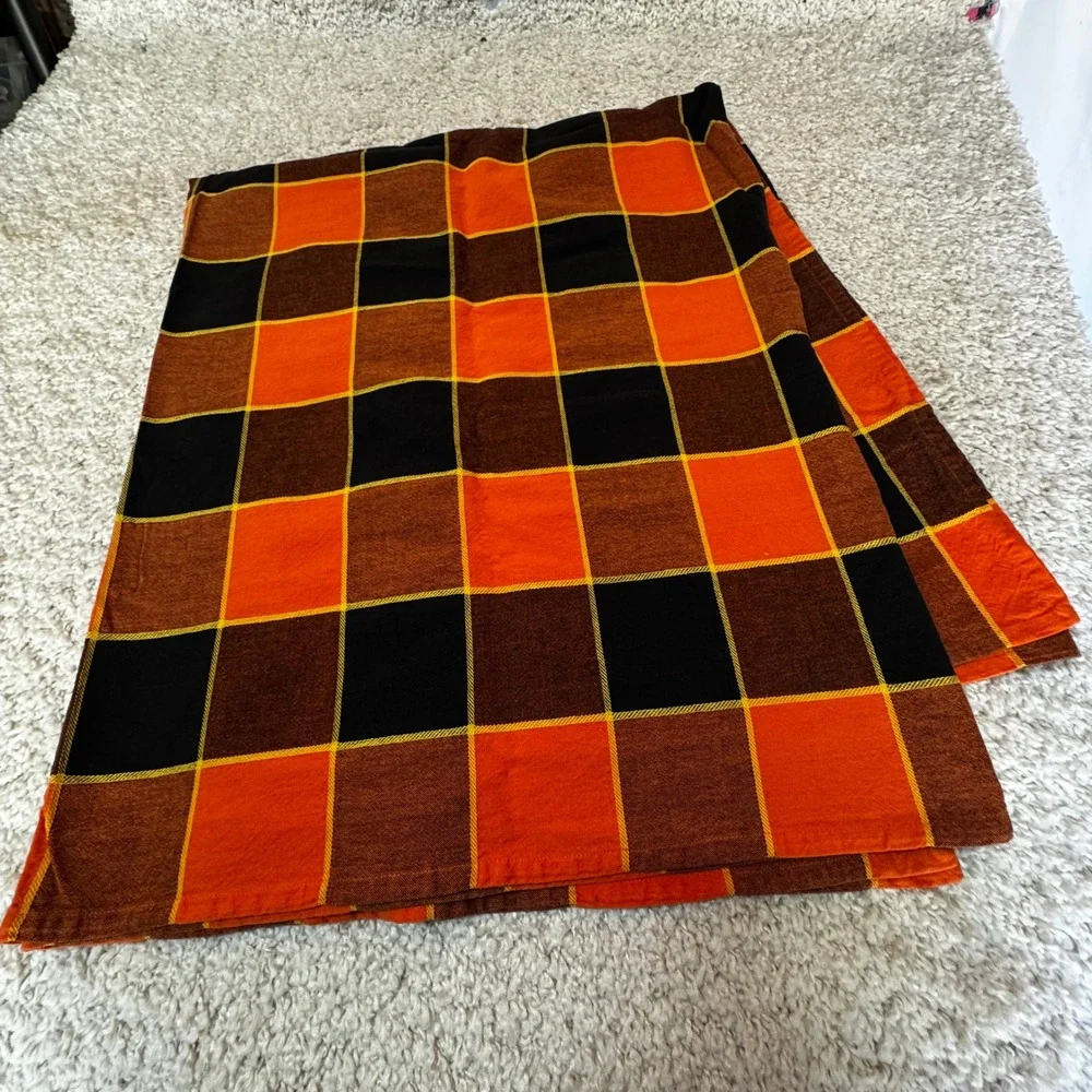 Retro Orange Black Plaid Tablecloth Large 56x98 Cabin‎ Lodge Decor
