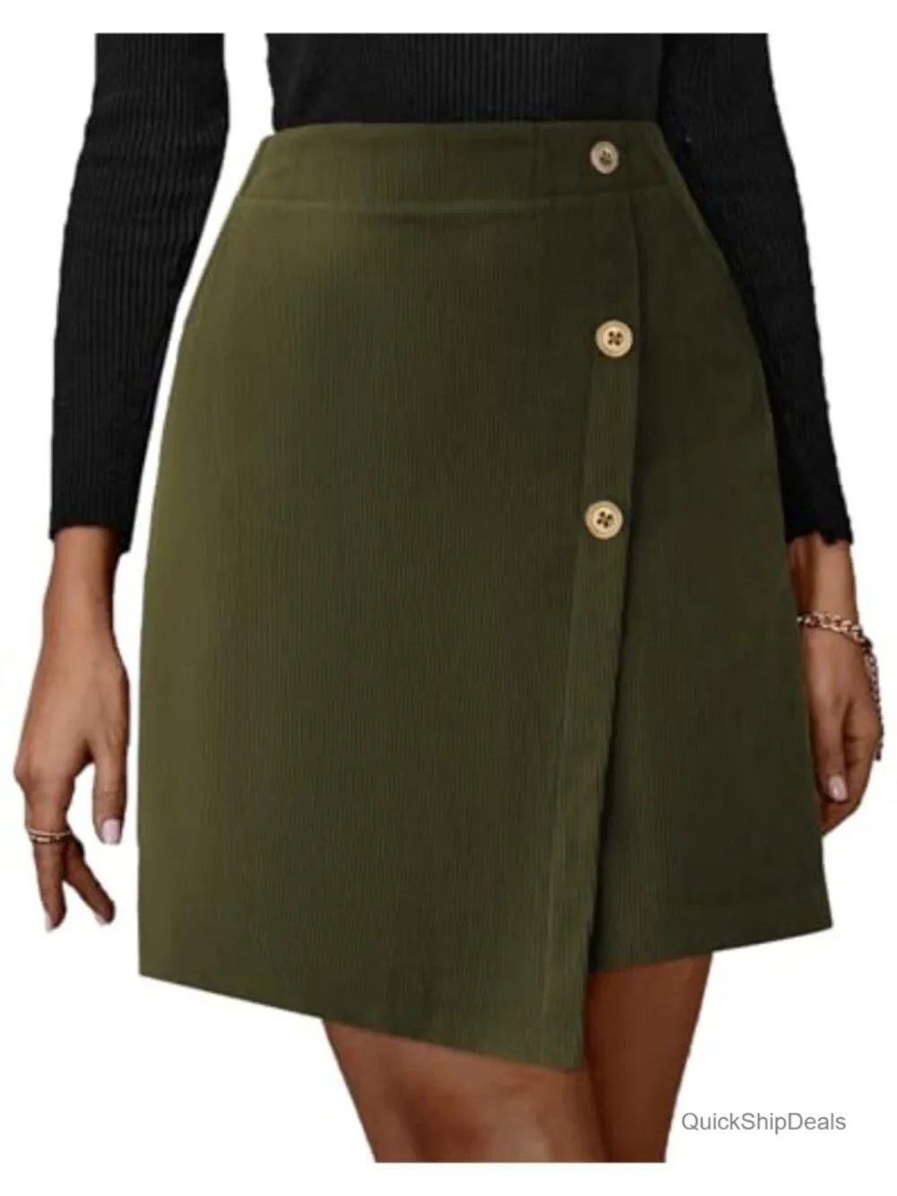 Corduroy High Waist Bodycon Wrap Mini Skirt with Pockets