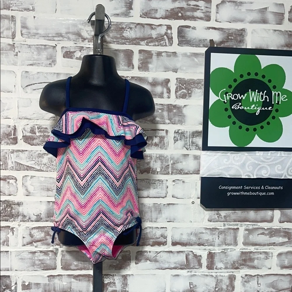 Limited Too Multicolor Chevron Kids Swim One Piece