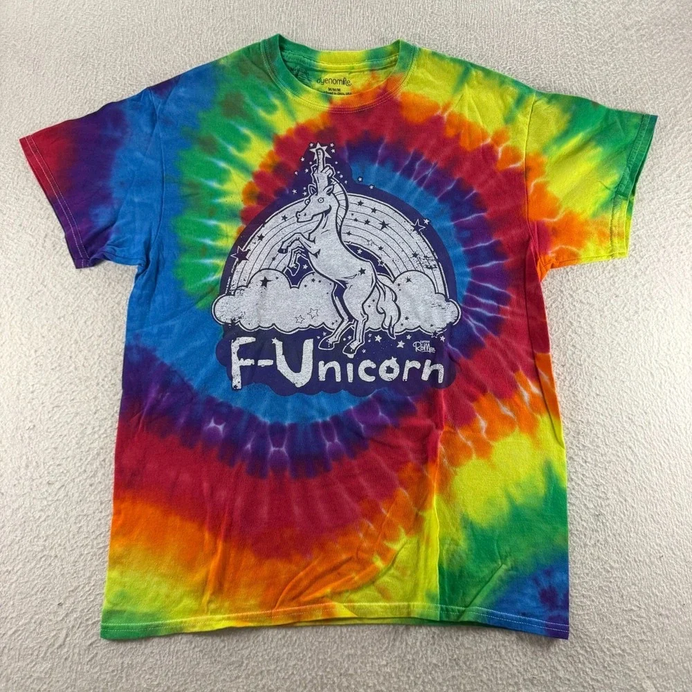 TeeVillain F-Unicorn T-Shirt Medium Rainbow Tie Dye ExcCaptain RibMan Graphic