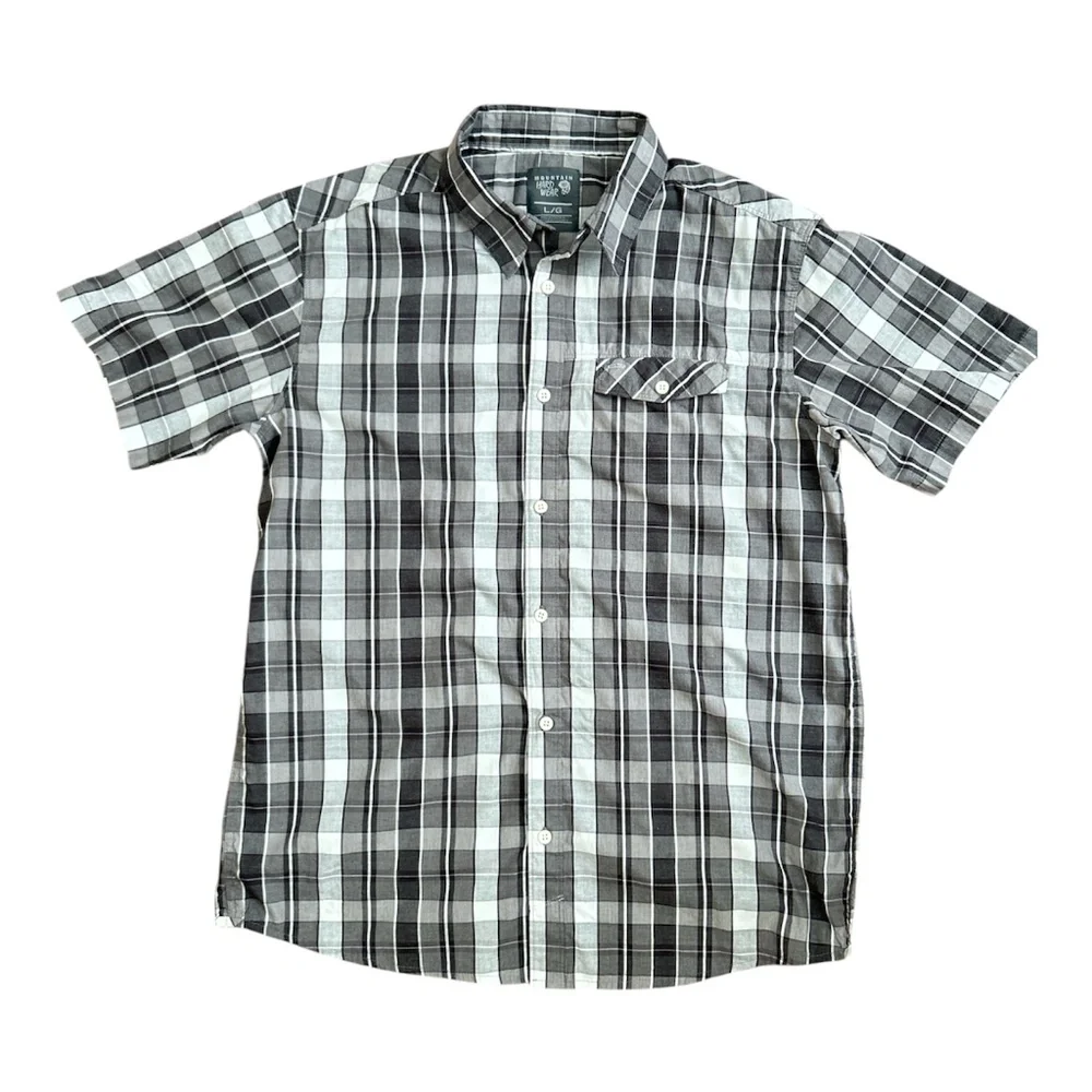 Mountain Hardwear‎ Shirt Men’s L Plaid Button Up Gray Hiking Workwear