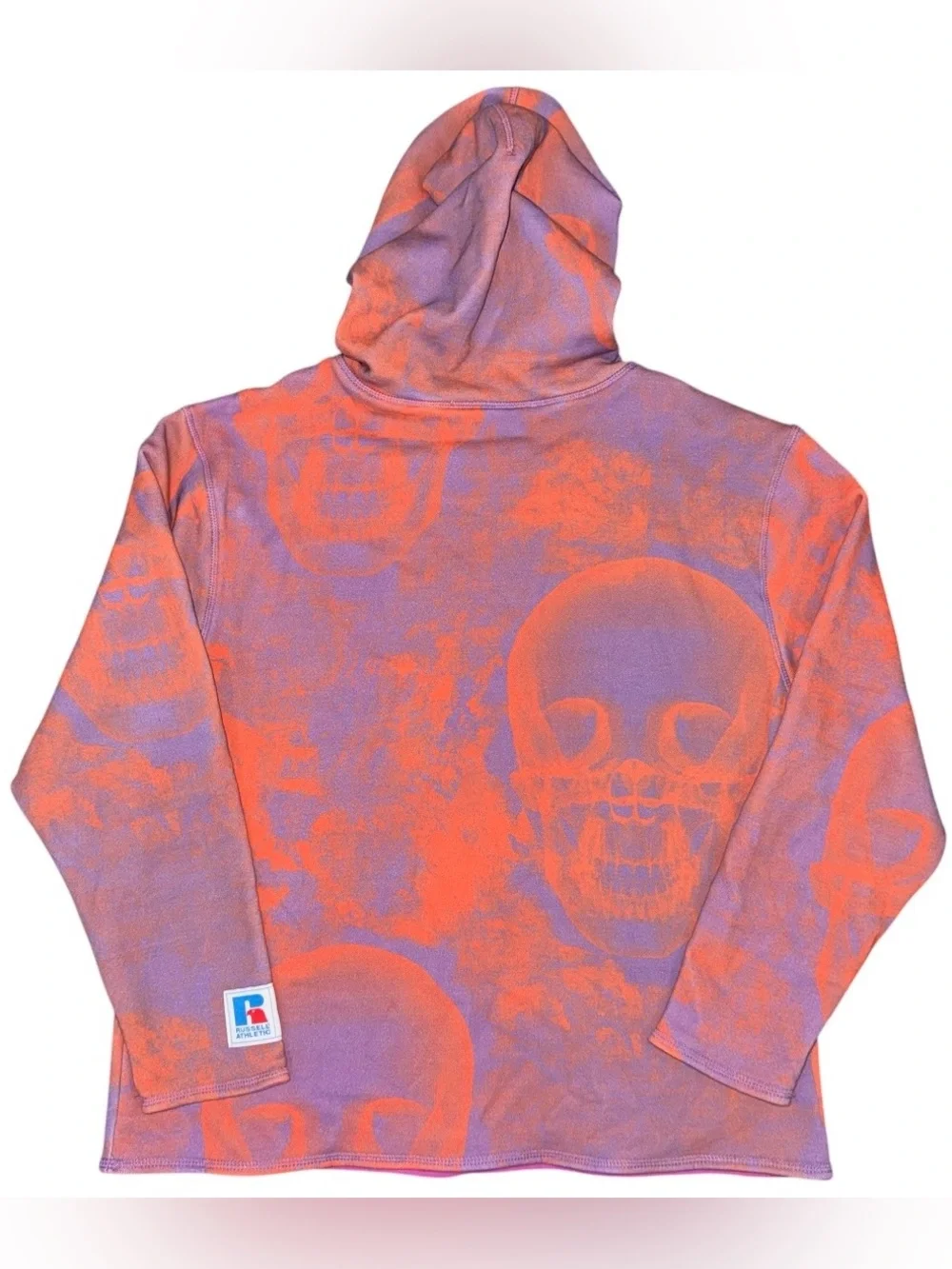 RUSSELL X ASAP Rocky Hoodie Orange Purple Skull Print Chenille Logo Sweatshirt S