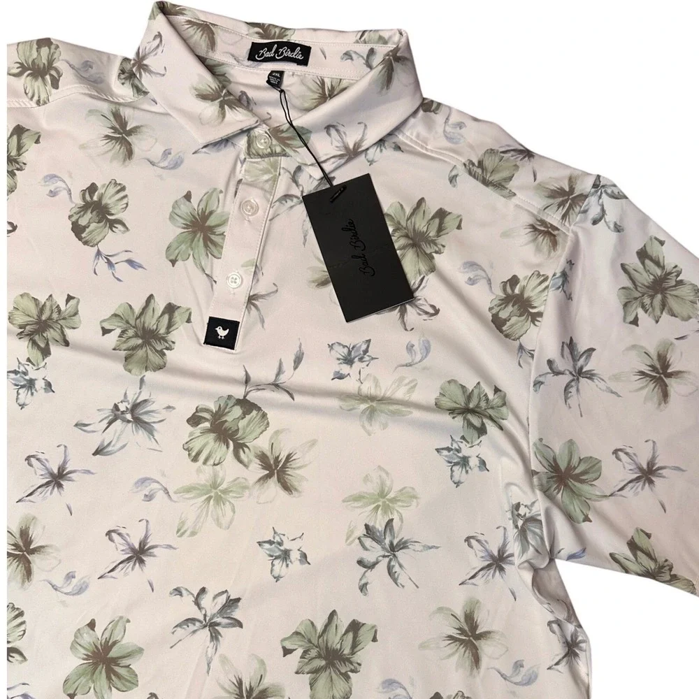 Bad Birdie Mens The OC Core Polo‎ Floral White Green BBMP015-604 XXL New