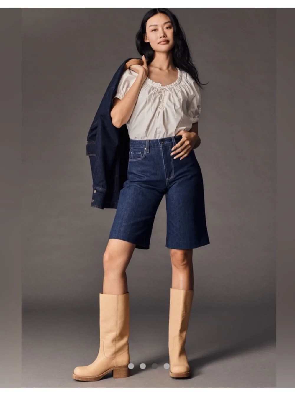 PAIGE Dark Blue Denim Bermuda Shorts
