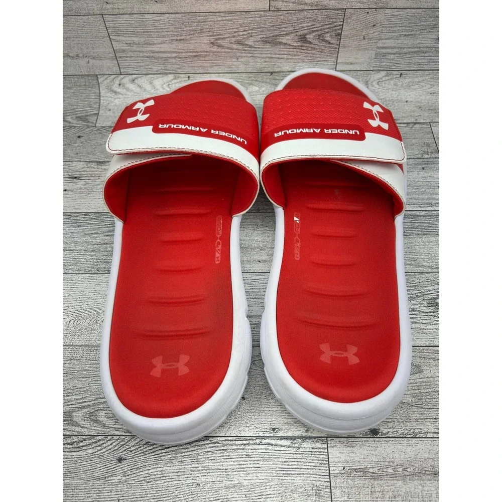Under Armour Ignite V Men Red White Slides Sandals 3000040-101 Size 12