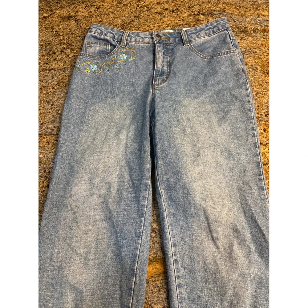 Talbots Petites Blue‎ Floral Embroidered Beaded Straight Leg Jeans Size 6P
