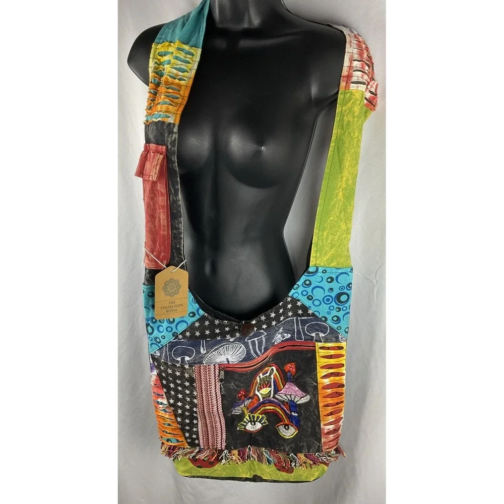 The Collection Royal Patchwork Boho Crossbody/Shoulder Bag Mushroom Hippie