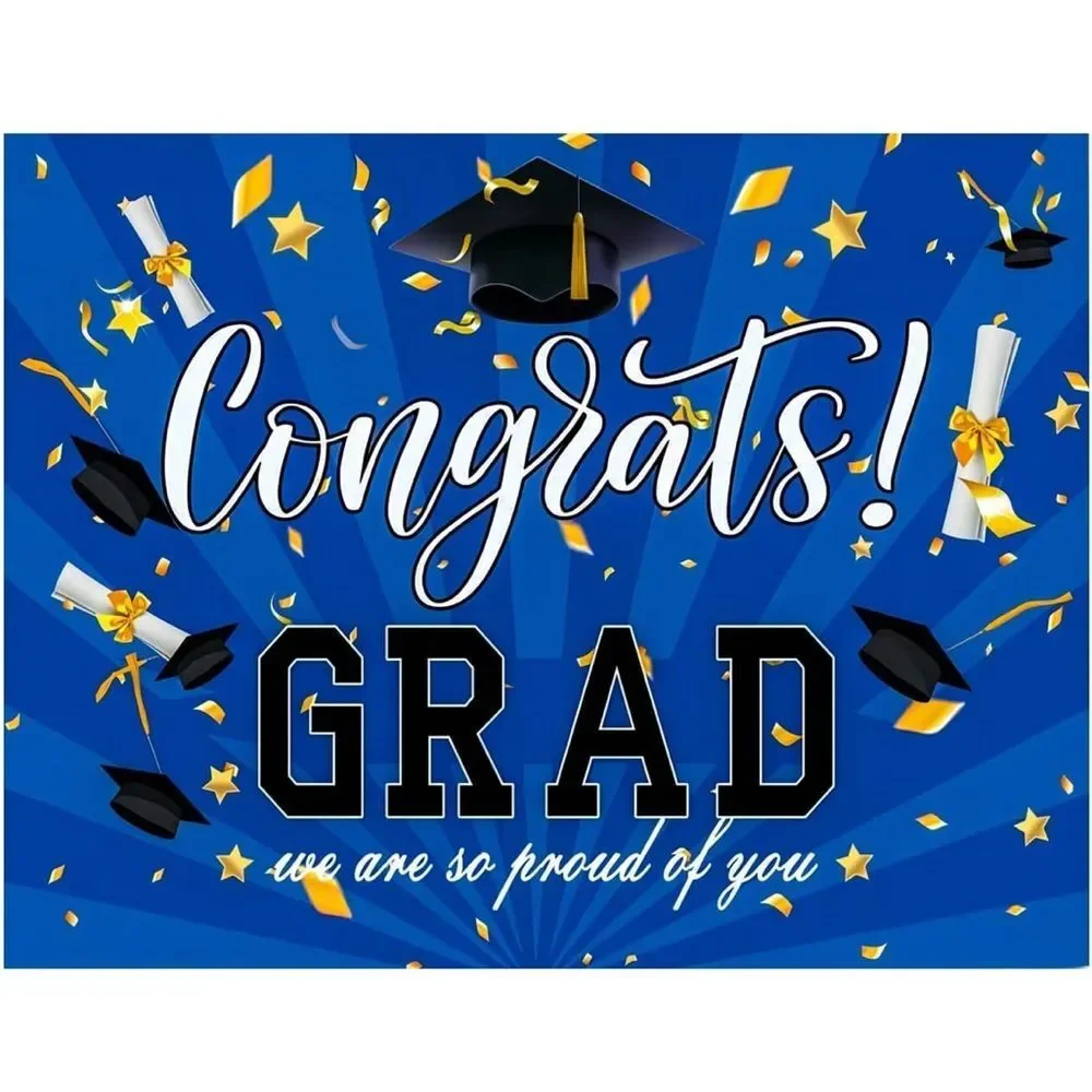 Congratulations Graduation Banner Background 8X6FT(Blue)