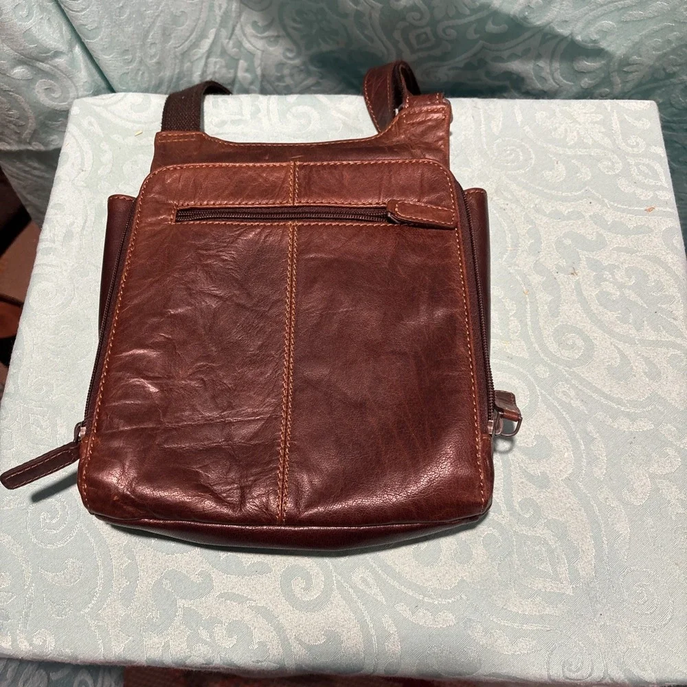 Jack Georges Leather Crossbody Bag Brown‎ Pockets Purse Adjustable Strap