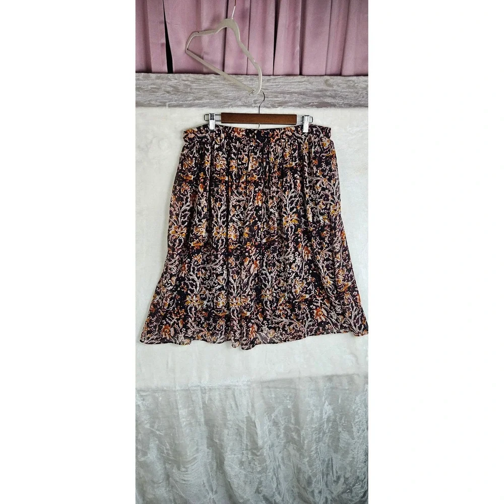 Liz Claiborne Womens XL Floral Chiffon Midi Skirt Elastic Waist Purple Orange‎