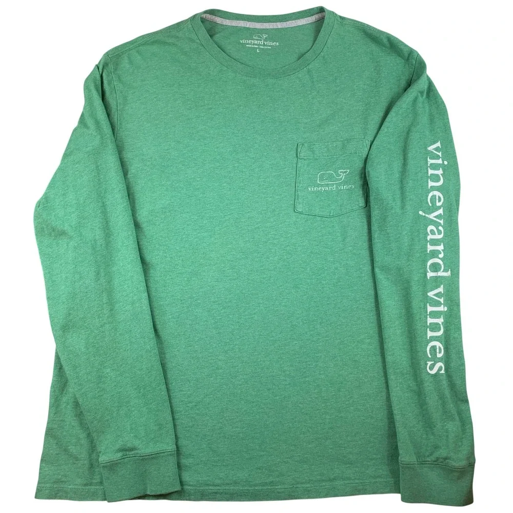 Vineyard Vines Mens Long Sleeve T-Shirt Green Whale Logo Size‎ L *SEE PHOTOS*