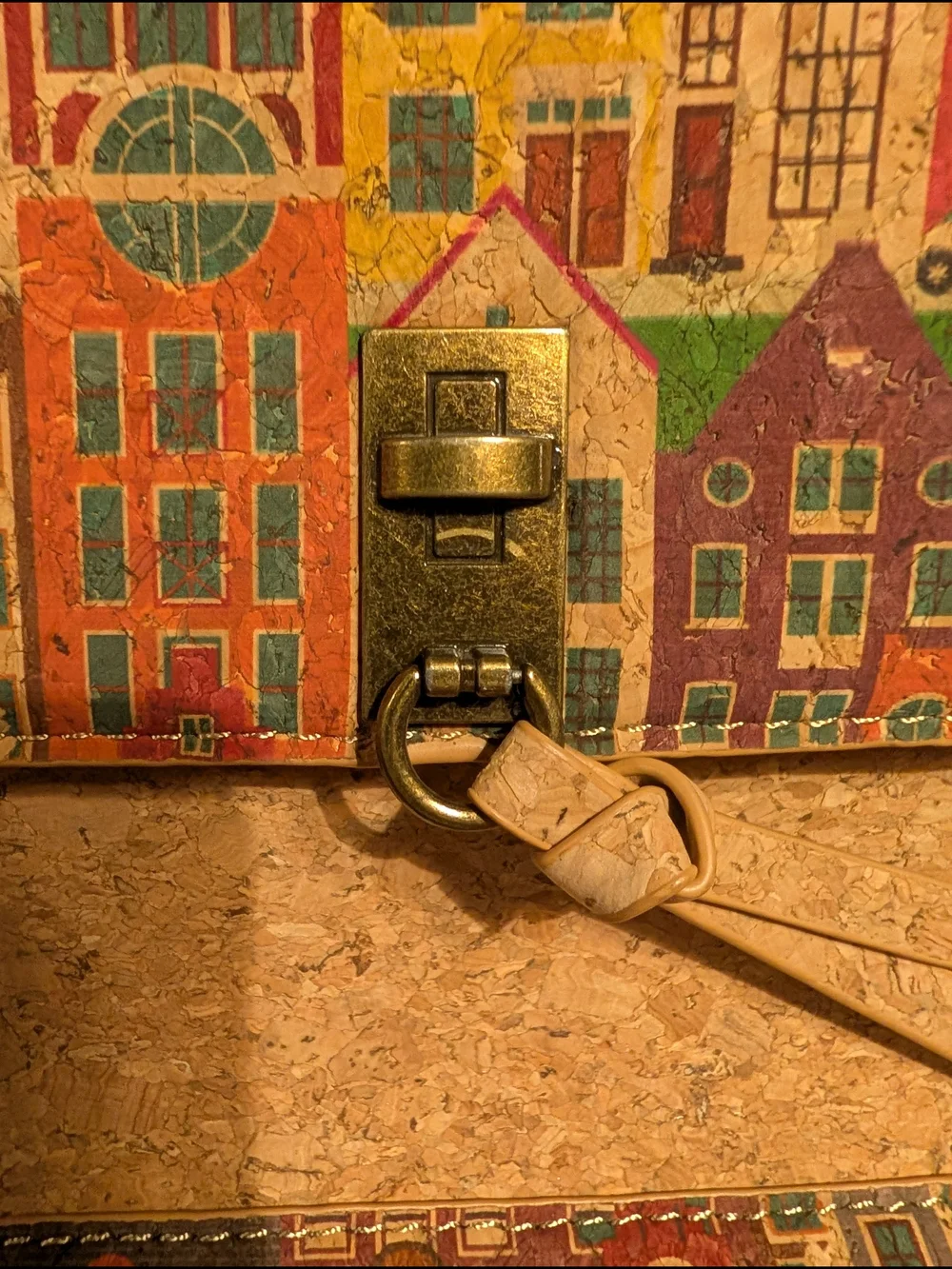 Cork Crossbody Bag with Colorful City Print