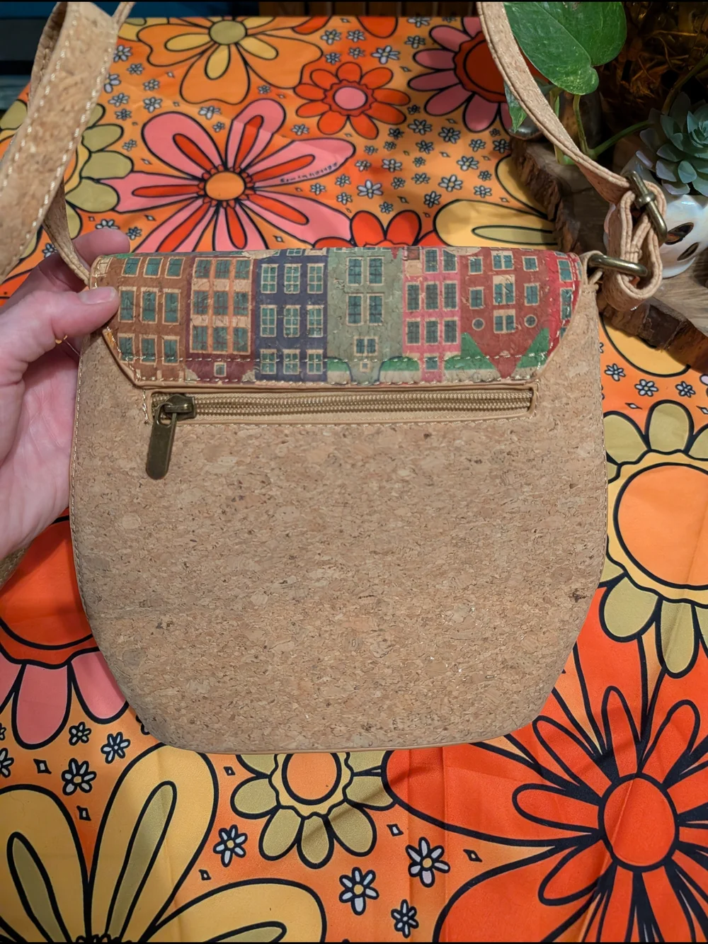 Cork Crossbody Bag with Colorful City Print