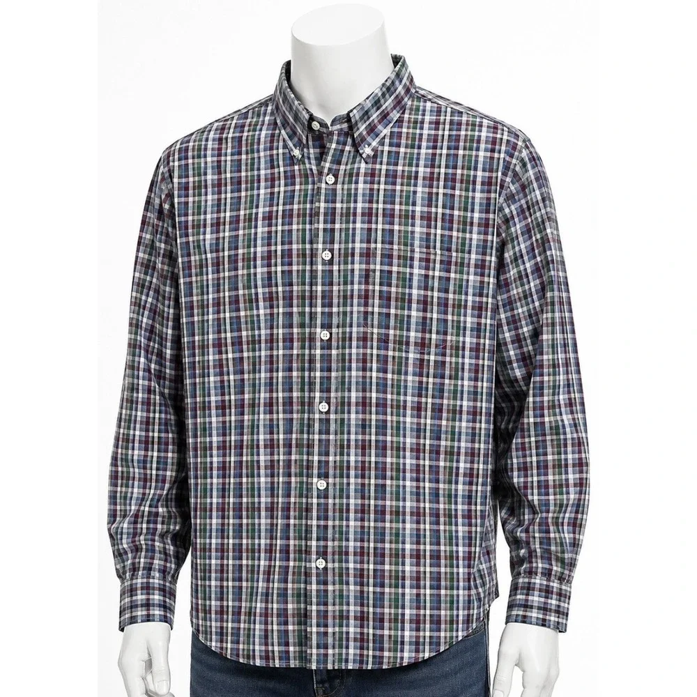 SADDLEBRED Men's Big & Tall Long Sleeve Plaid Shirt Jacket Blue Green 2XLT Large