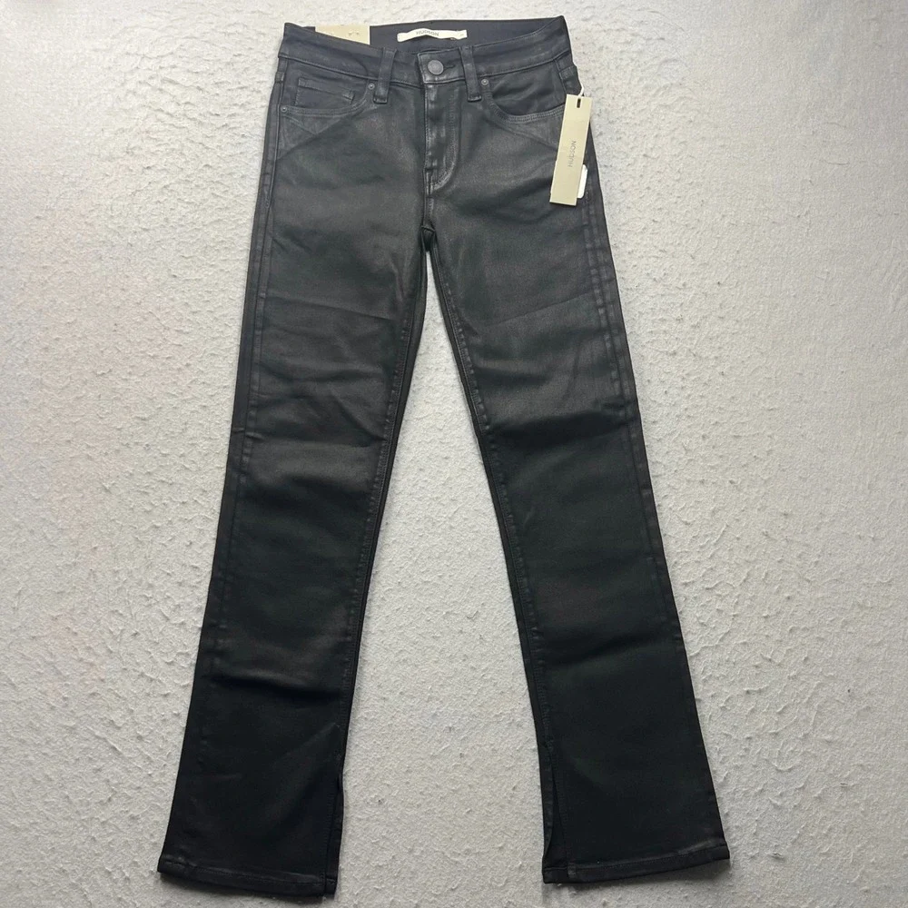 Hudson Nico Mid-Rise Straight Ankle Coated Black Jeans Womens 24 GWFBB11291