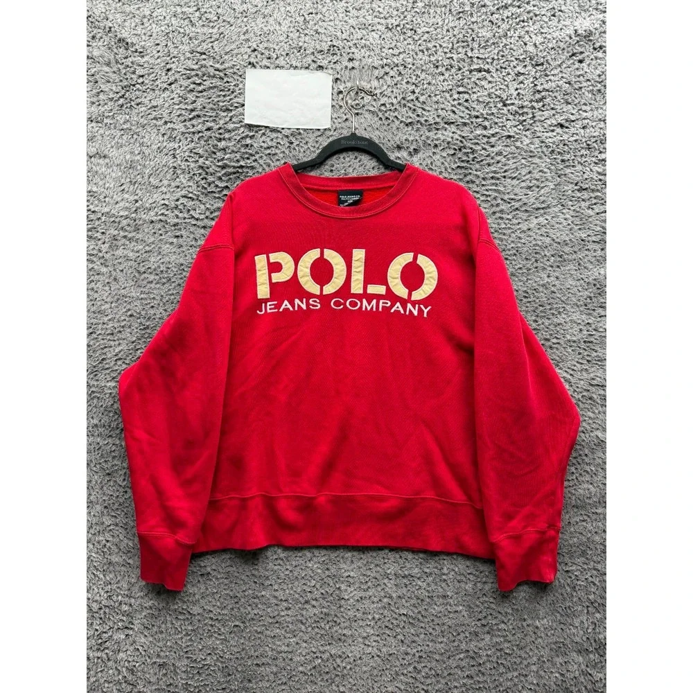 Vintage Polo Jeans Co. Ralph Lauren Fleece Crewneck Sweatshirt Red Mens Size L