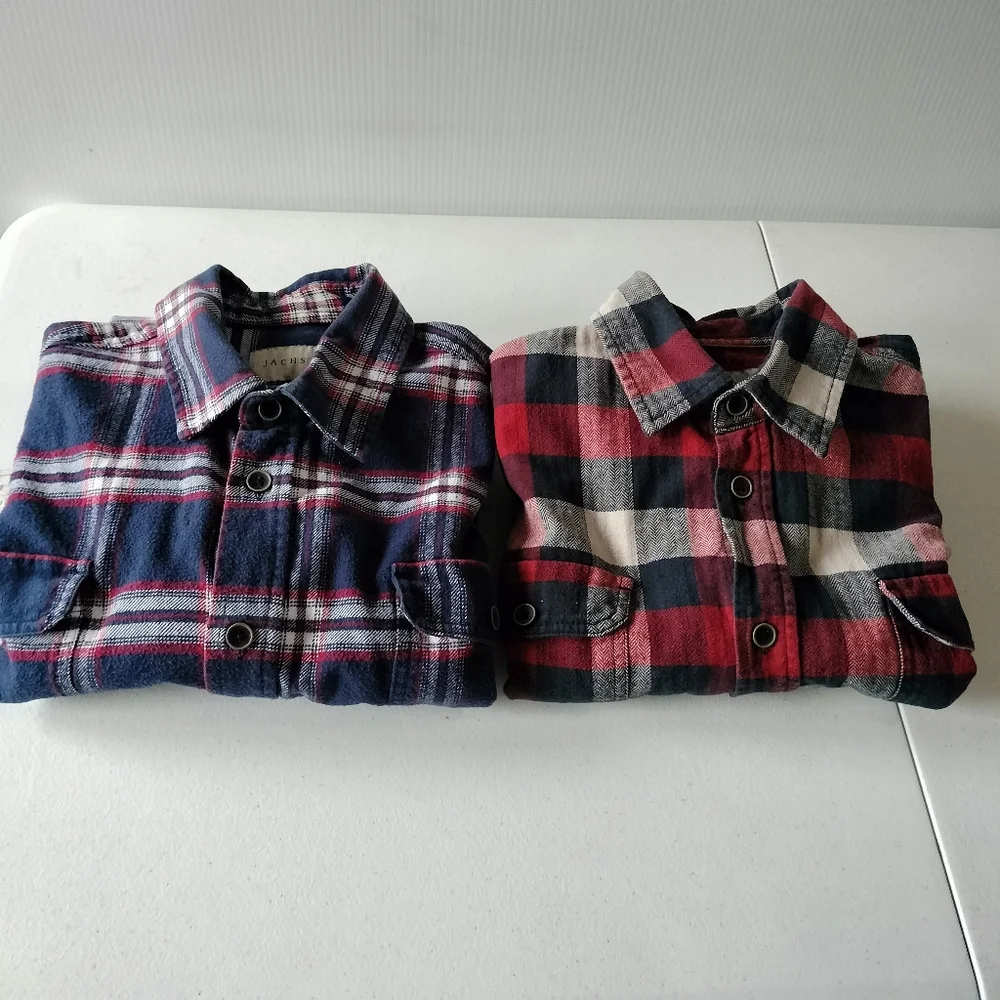Jachs Set Of 2 Mens Cotton Flannel Mens Shirts M Check Plaid Modern Outdoorsy