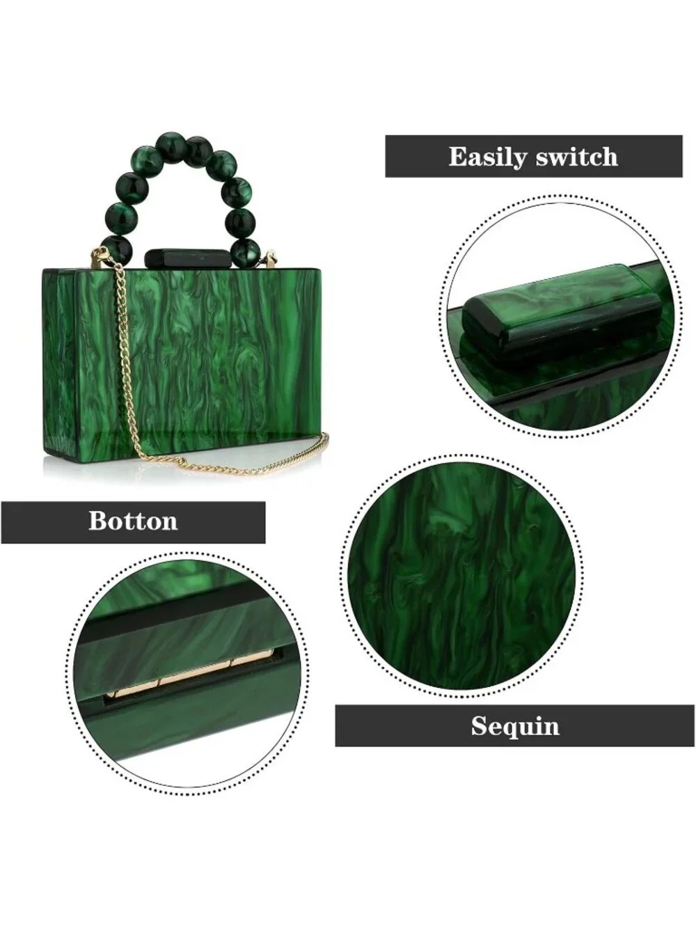 👜Women's Green Crossbody Bag with Pearl Chain Formal Purses with Pearl Chain