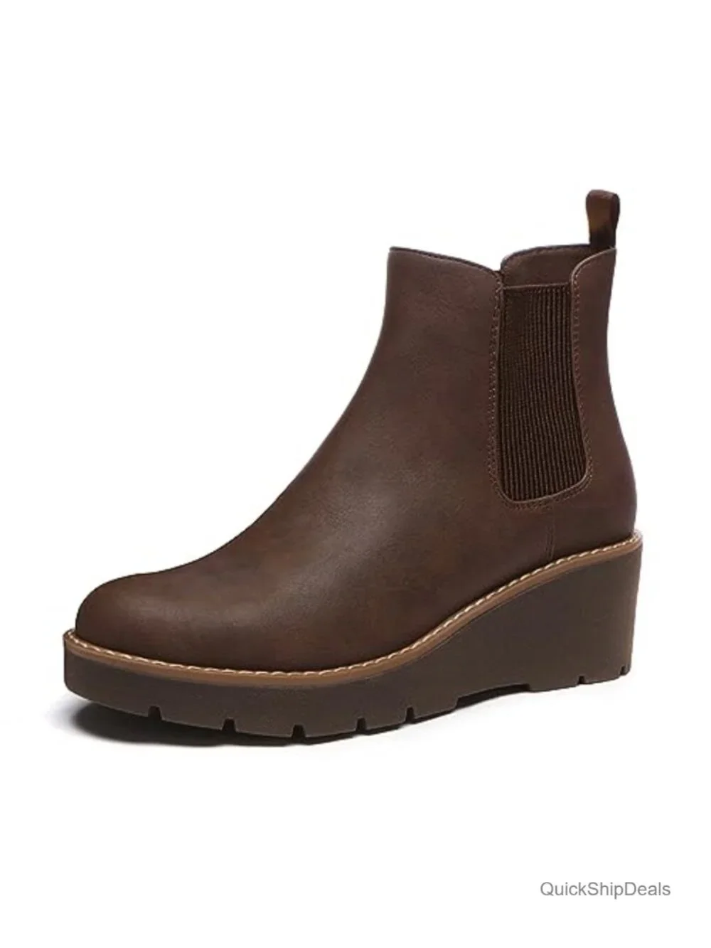 Women's Platform Wedge Chelsea Ankle Boots - Nubuck Leather & Suede, Slip-On,