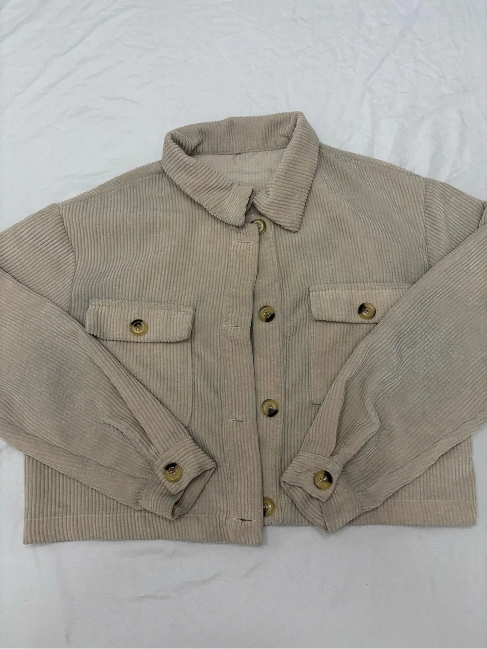 Beige Corduroy Button-Front Jacket