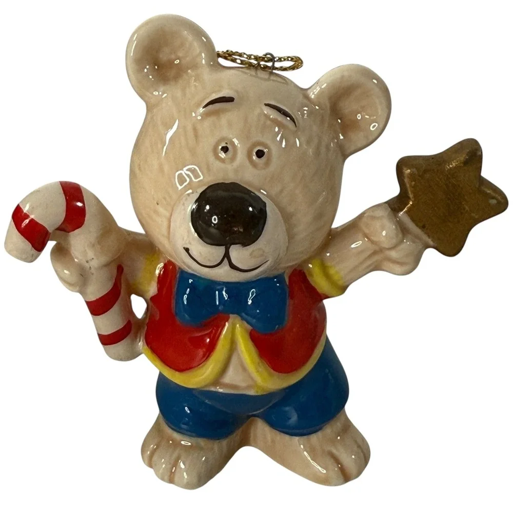 Ceramic Bear Ornament Candy Cane‎ Star Christmas Tree Hanging Bone China