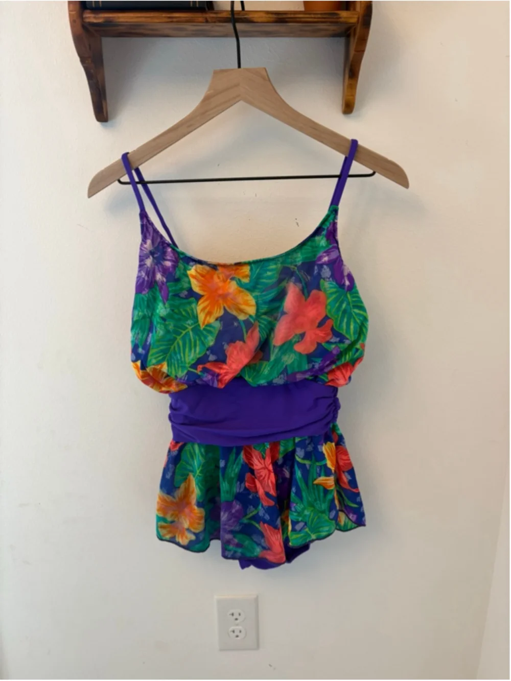 Vintage Sun Streak Tropical Swimsuit Size 8 Floral One Piece Skirted