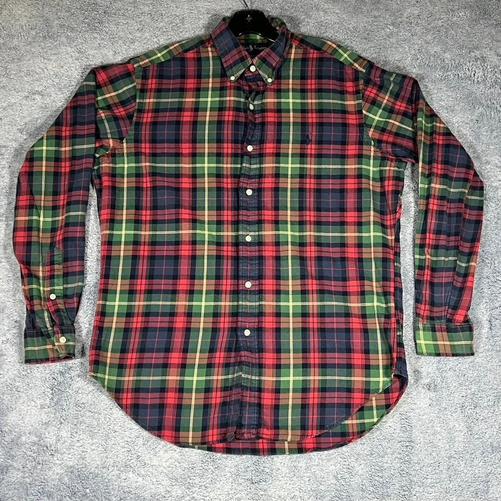 Ralph Lauren Mens Classic Fit Plaid Button‎ Down Shirt Red Green Blue Medium