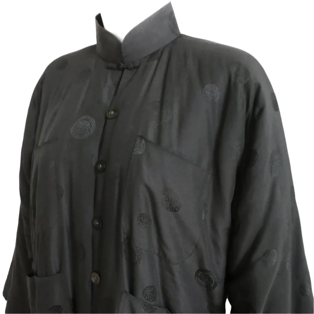 SiLK PaDDeD Vintage 70s Double Horse Black Chinese Jacket Embossed Medallion Sna