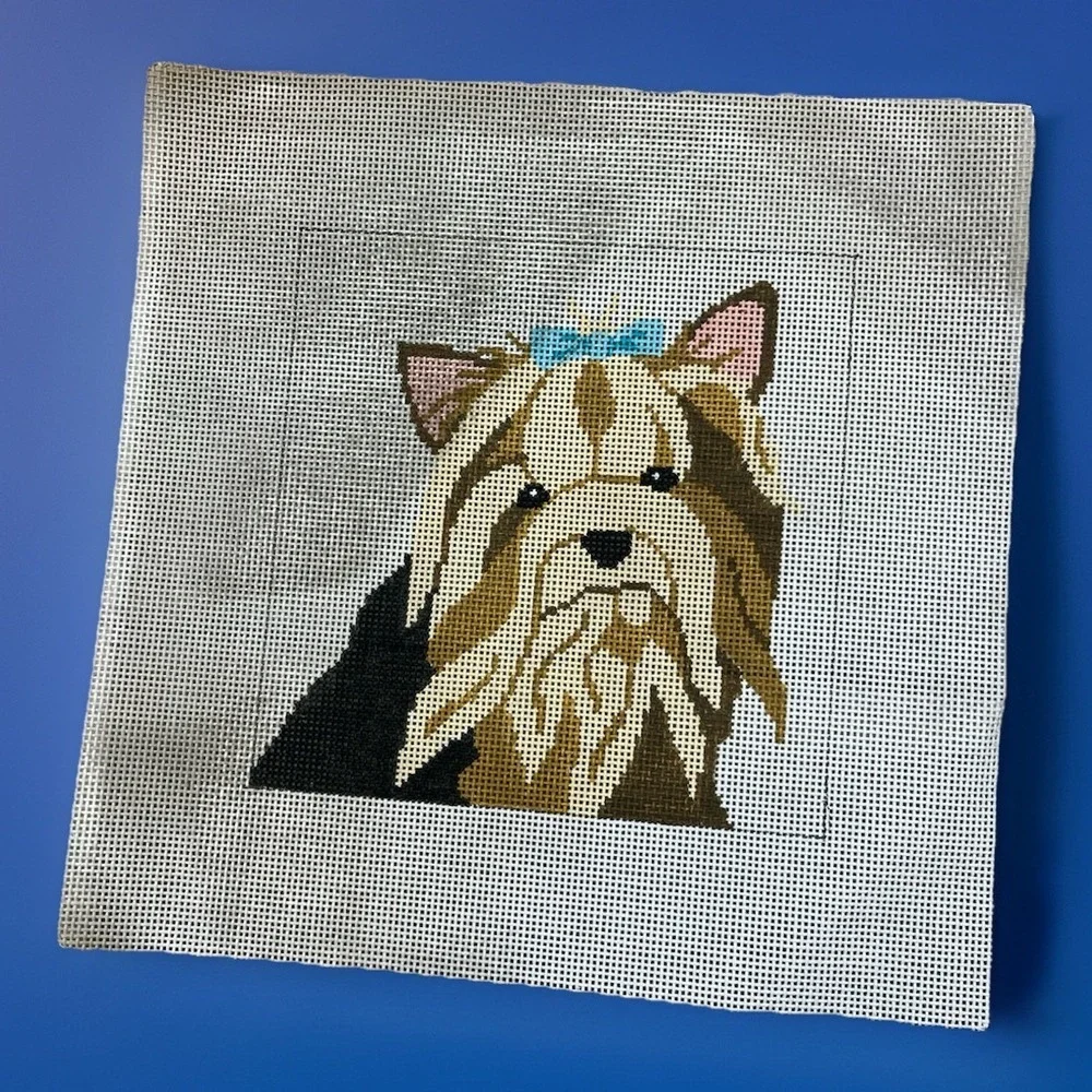 Cat's Cradle Handpainted Needlepoint Canvas Yorkie Dog‎ With Bow Terrier 13ct