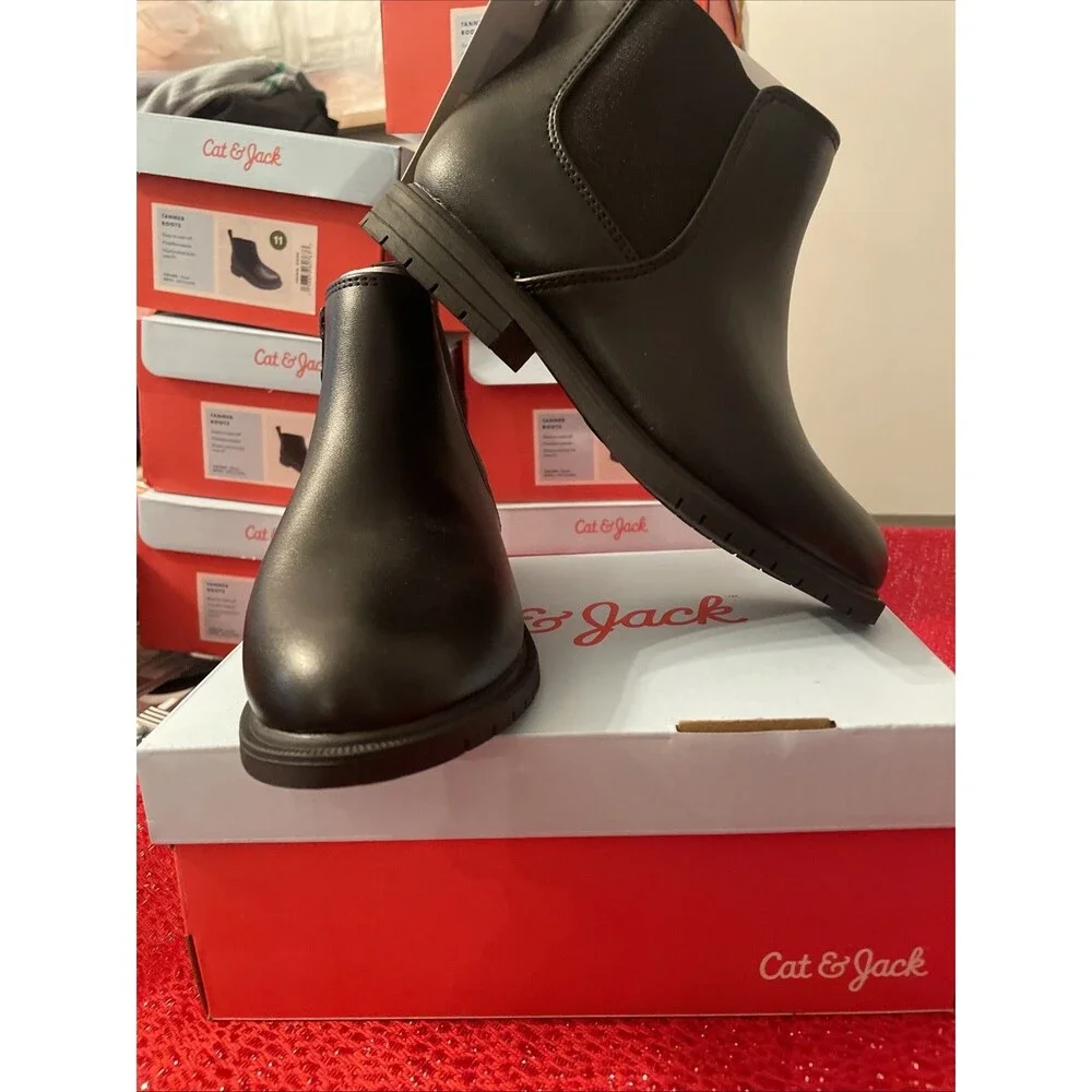 Cat & Jack Toddler Tanner Ankle Boots Black Zipper Closure Size 11 Flexible
