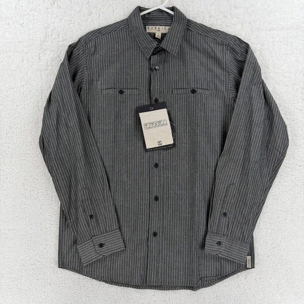 Ezekiel Shirt Mens Large Spector Black Stripe Long Sleeve Button Front‎ Casual
