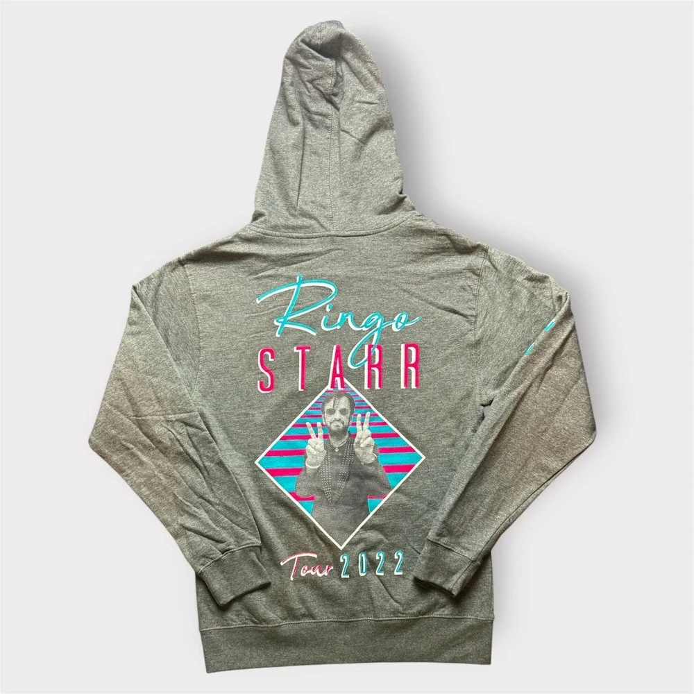 Ringo Starr Tour 2022 Zip Up‎ Hoodie Gray Neon Graphic Concert Merch Mens Small