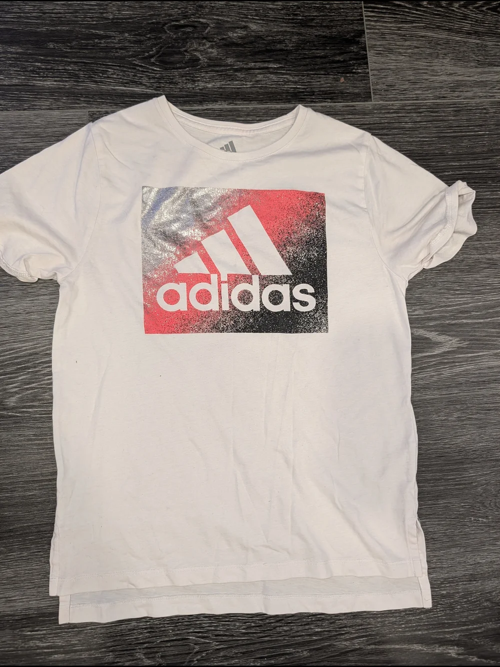 Adidas Kids' White Logo Tee with Pink and Black Graphic