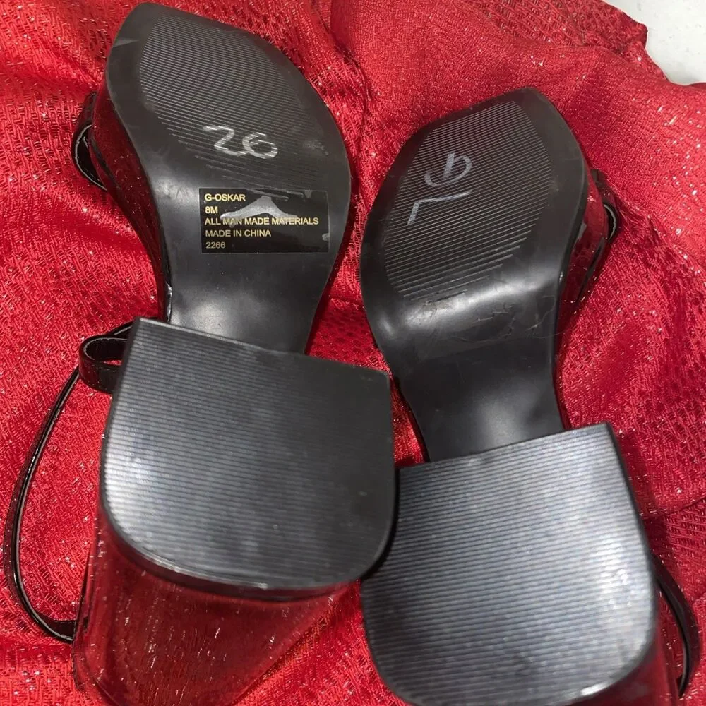Steve Madden Girls Jana Heeled Sandal 8 Black Patent Block Heel Buckle Oskar