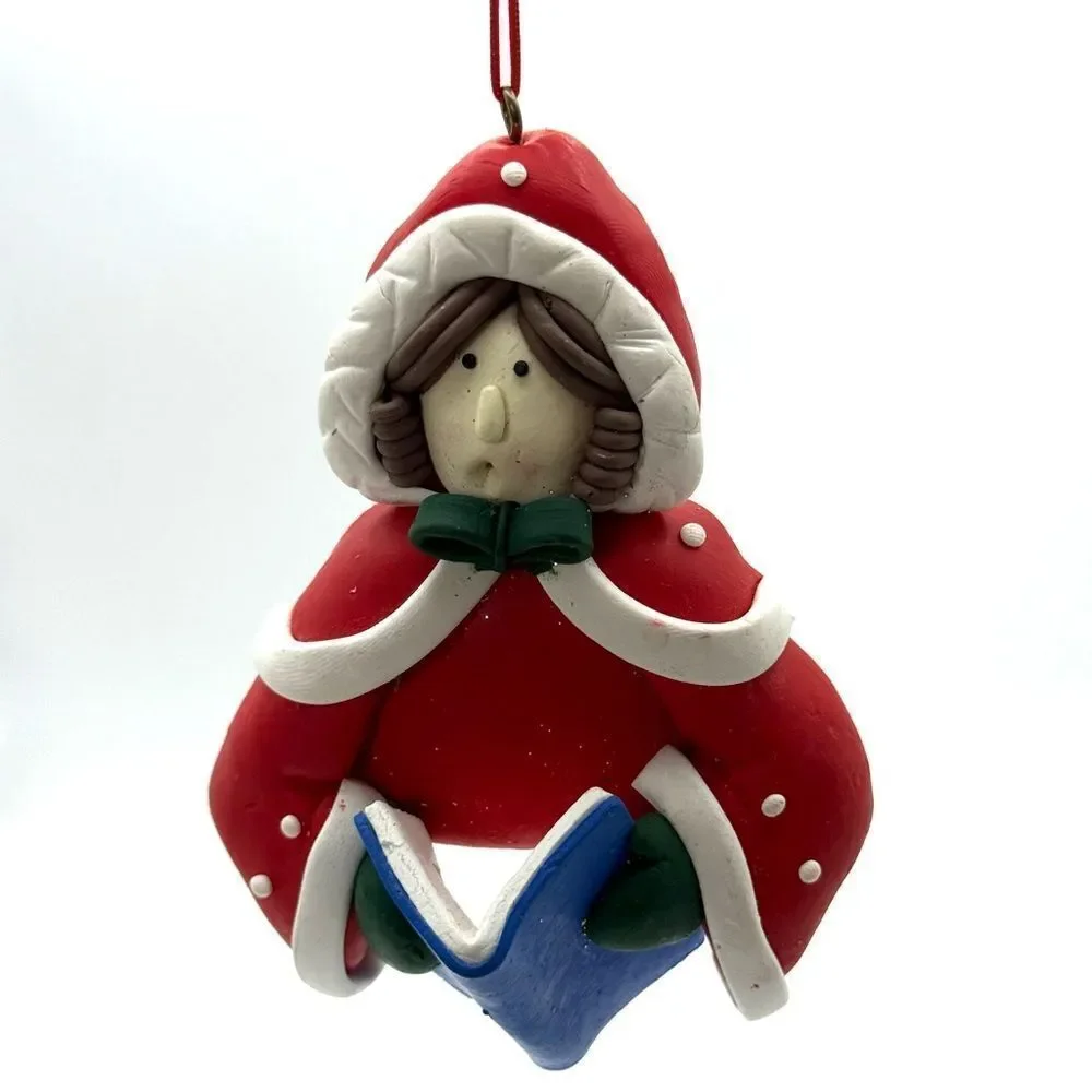 CUTE! Molded Clay 3D Christmas Ornament Caroler Singing