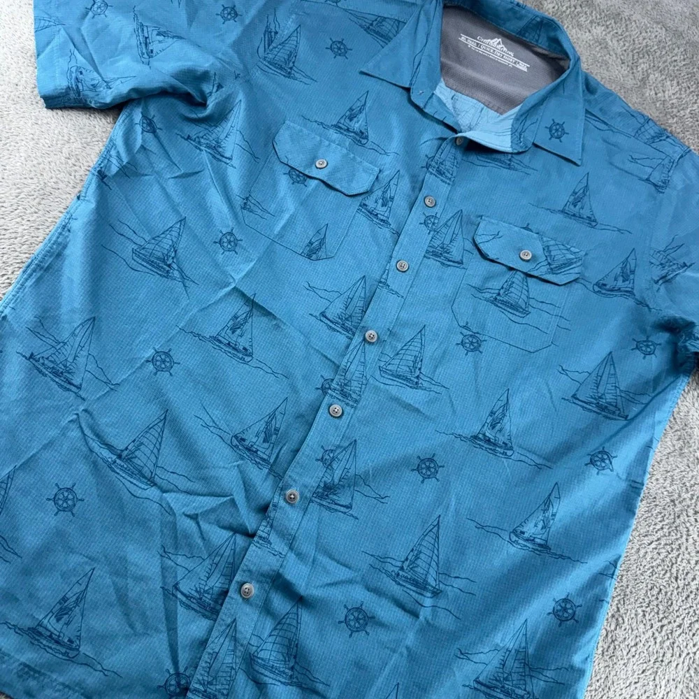 Croft‎ & Barrow Quick Dry Shirt Mens XL Tall Blue Good Nautical Sailboat Ripstop