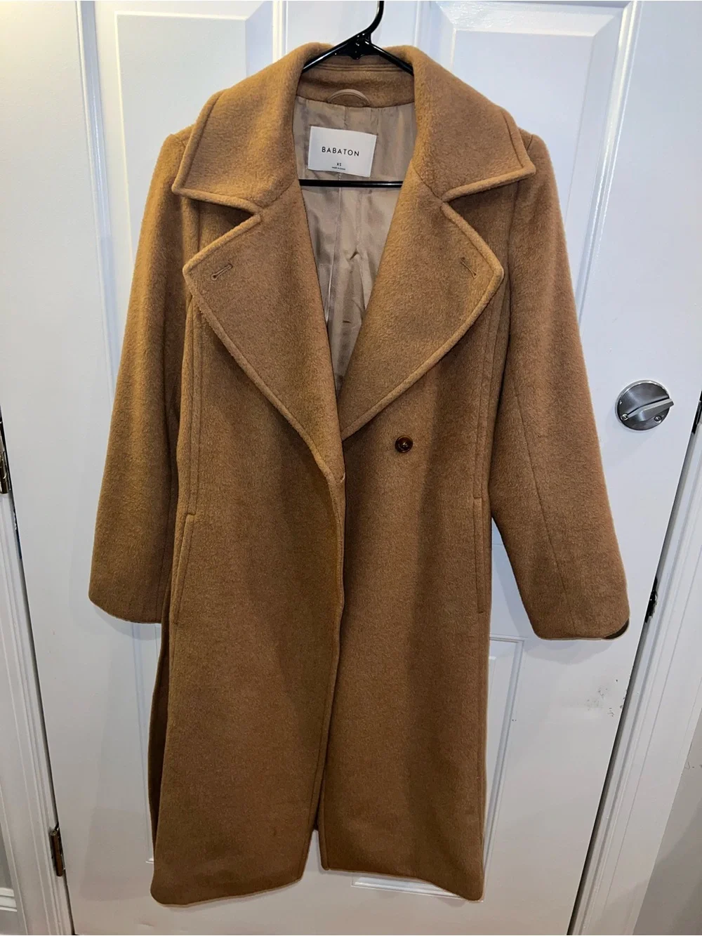 Aritzia Babaton Camel Tan Wool Tie Coat